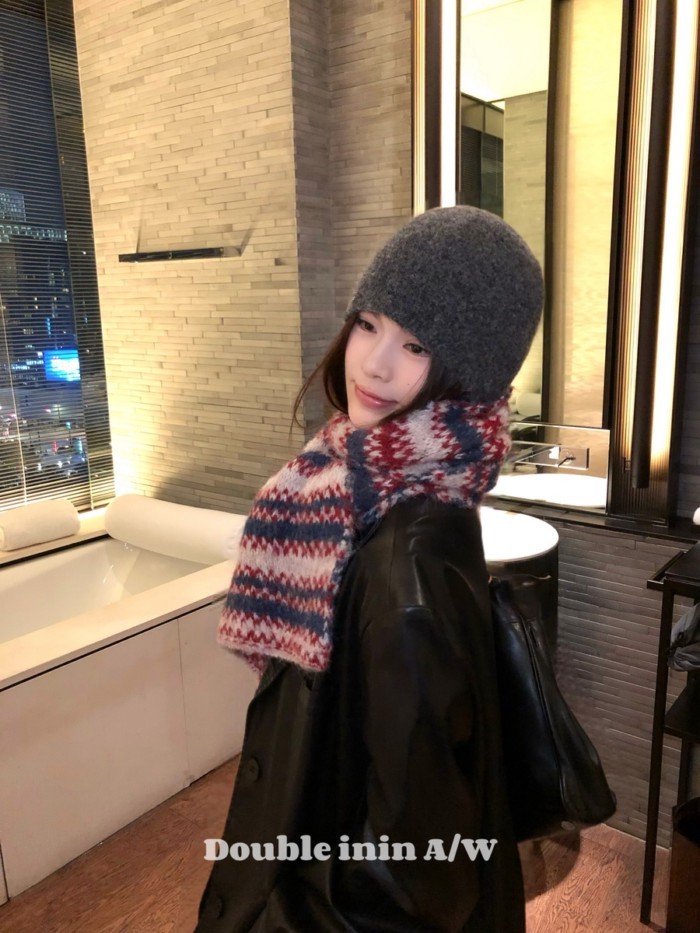 Have u desgin Phong Cách Hàn Quốc Không Khí Màu Sắc Tương Phản Khăn Sọc Nữ Thu Đông Dày Khăn Choàng Ấm Áp Yếm