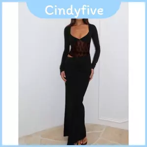 Váy dài tay mùa thu dành cho nữ có ren nối và áo khoác Bodycon để mặc thường ngày