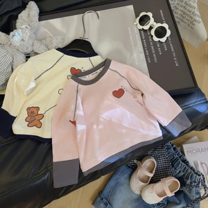 Áo thun cotton dài tay nguyên chất dành cho trẻ em mùa xuân thu đáy áo sơ mi thời trang bé gái n