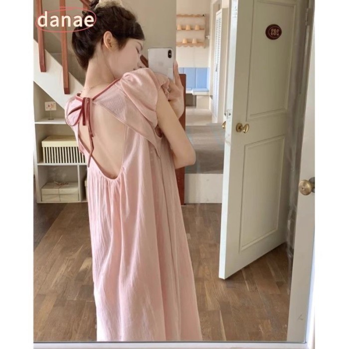 Màu sắc tương phản nữ tính ngọt ngào hở lưng dễ thương váy ngủ mùa hè đồ ngủ cho nữ rỗng đầm lưng đ