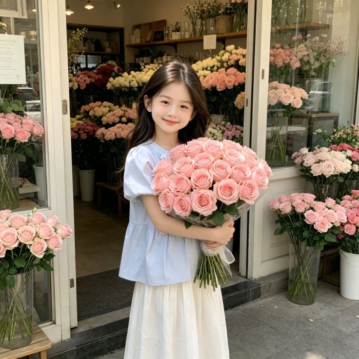 Xanh Dương Phong Cách Nhẹ Nhàng Thắt Nơ Áo Bé Gái Thiết Kế Tay Phồng Áo Sơ Mi Babydoll Thời T