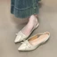 Giày sandal mũi nhọn phong cách Pháp xinh xắn dành cho nữ, giày đế rỗng thắt nơ phía sau cùng