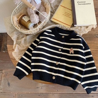 Áo len thêu họa tiết bé trai và bé gái mặc ngoài len sọc dệt kim áo khoác cardigan quần áo trẻ em h