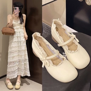 Giày nữ Mary Jane da thật của Pháp xuân hè phong cách mới retro khí chất nhẹ nhàng với váy mi
