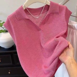 Hàn Quốc màu hồng nhạt sang trọng hàng cao cấp mùa hè dệt kim tay ngắn thiết kế cao cấp mới d