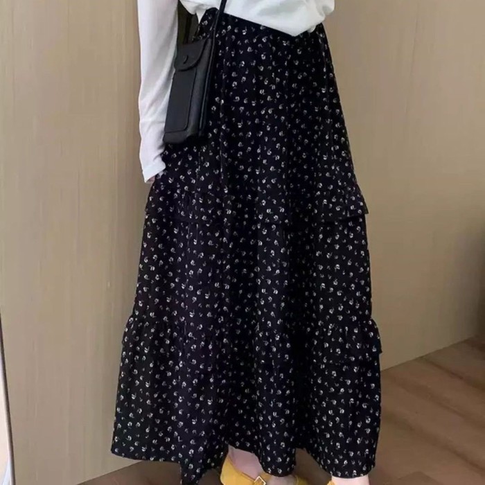 Phụ nữ mới phong cách mùa hè váy hoa cổ điển lưng cao váy chữ a hình ô váy hình quả lê váy dà