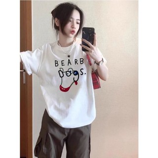 Áo thun ngắn tay vai phải cotton trắng nguyên chất dành cho nữ mùa hè mới thiết kế dáng rộng nic