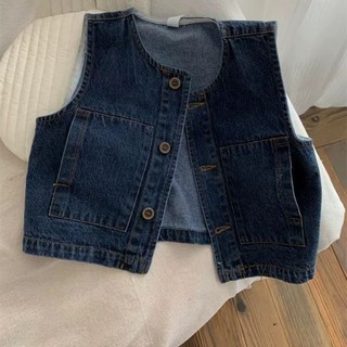 Quần áo trẻ em phiên bản Hàn Quốc, phong cách mới xuân thu, bé trai và bé gái, áo vest denim