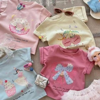 Áo thun cotton ngắn tay in hình mùa hè nguyên chất cho bé gái và trẻ em dễ thương và ngọt ngào