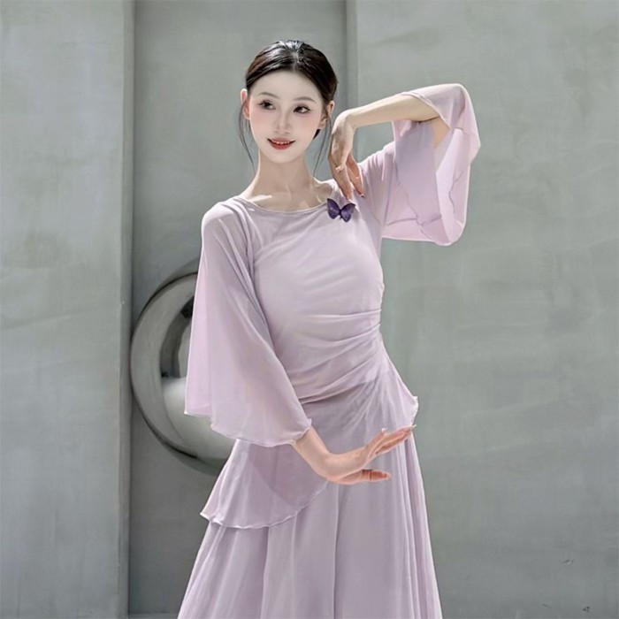Khiêu vũ cổ điển thân gạc thanh lịch với tay áo bay, quần áo tập múa bướm, áo tập thể hình nhảy hiệ