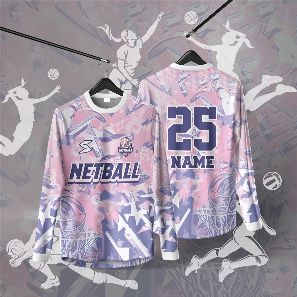 Áo thun dài tay Netball tùy chỉnh miễn phí, Áo sơ mi cổ tùy chỉnh dành cho người lớn, Phong cách thể thao Ootd, dành cho bóng lưới, áo đấu