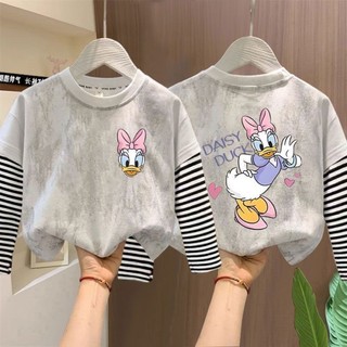 Áo phông dài tay cotton nguyên chất nhuộm màu cho bé gái áo phông hoạt hình thời trang đế áo thun h