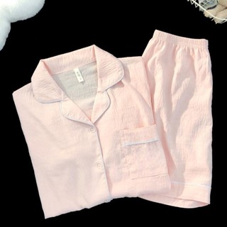 Bộ đồ ngủ mỏng bằng vải cotton đám mây mới ngắn tay dành cho phụ nữ theo phong cách quần áo ở