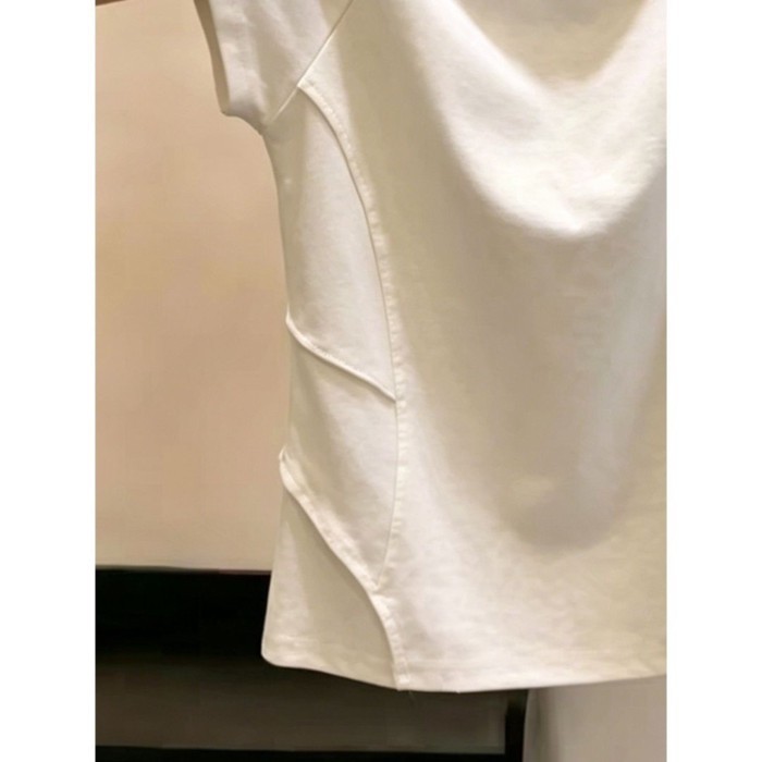 Lan ~ 95% Cotton Tinh Tế Phiên Bản Hàn Quốc Màu Trơn Xếp Ly Áo Thun Nữ Xuân Hè Phong Cách Mới Rời Ôm Hơn Nhìn Thời Trang Hàng Đầu Nữ