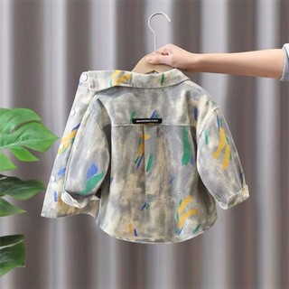 Áo sơ mi denim cho bé trai Áo khoác dài tay Áo sơ mi trẻ em Cardigan Áo sơ mi trẻ em vừa và lớn cho