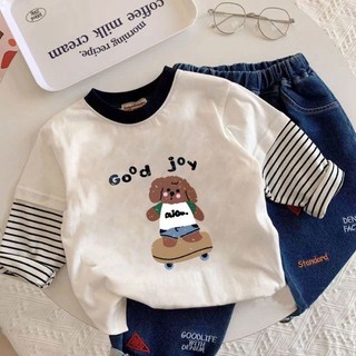 Áo hoạt hình dài tay cotton nguyên chất dành cho trẻ nhỏ và vừa, bé trai và bé gái