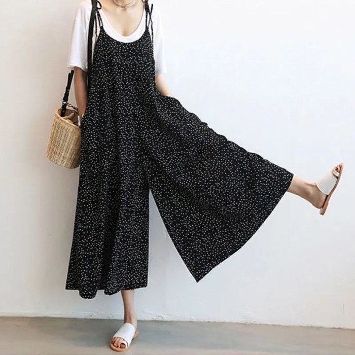 Bộ áo liền quần ống rộng phong cách retro của Mỹ dành cho nữ, khí chất mùa hè, quần lửng lưng cao c