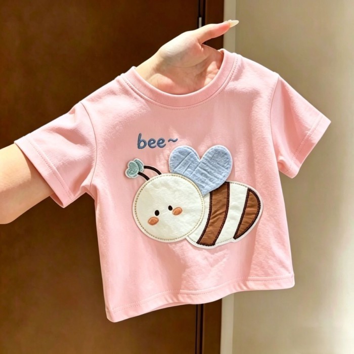 Quần áo mùa hè hoạt hình mới cho bé, áo thun ngắn tay in hình con ong dễ thương, áo nửa tay mỏ