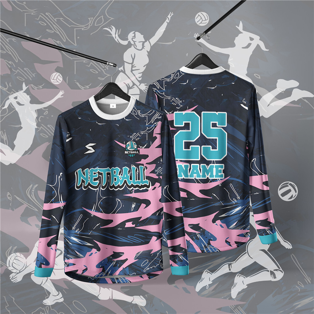 Áo thun dài tay Netball tùy chỉnh miễn phí, Áo sơ mi cổ tùy chỉnh dành cho người lớn, Phong cách thể thao Ootd, dành cho bóng lưới, áo đấu
