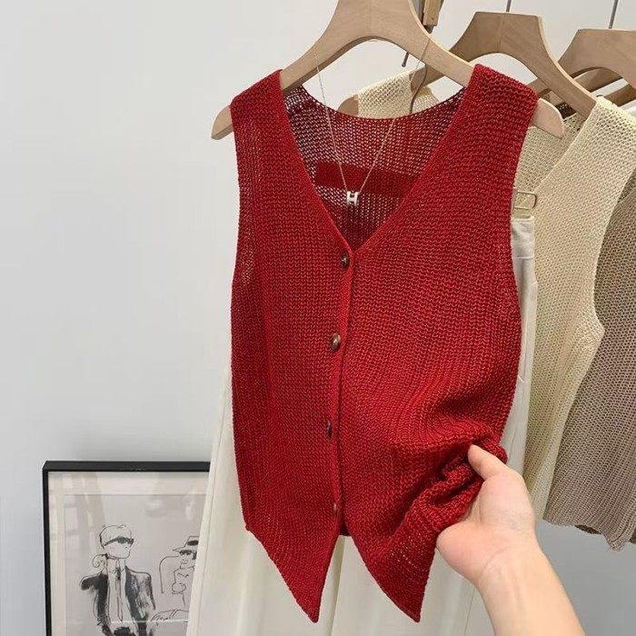 Áo Vest Không Tay Áo Vest Nữ Dệt Kim Rỗng Phong Cách Mới Độc Đáo Đẹp Niche Top Mặc