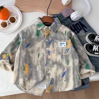 Áo sơ mi denim cho bé trai Áo khoác dài tay Áo sơ mi trẻ em Cardigan Áo sơ mi trẻ em vừa và lớn cho