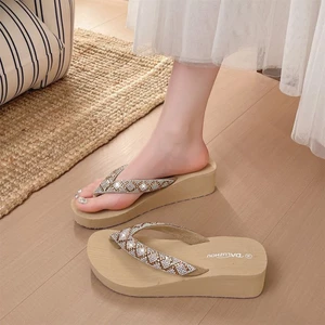 Dép xỏ ngón đính đá phong cách Hàn Quốc dành cho nữ, áo khoác ngoài thời trang đế dày đi biển