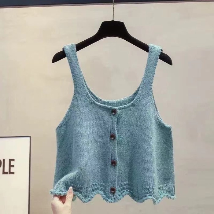 Ren Cardigan Dệt Kim Treo Áo Vest Nữ Xuân Thu Mới Áo Vest Bên Ngoài Lớp Áo Len Áo Vest