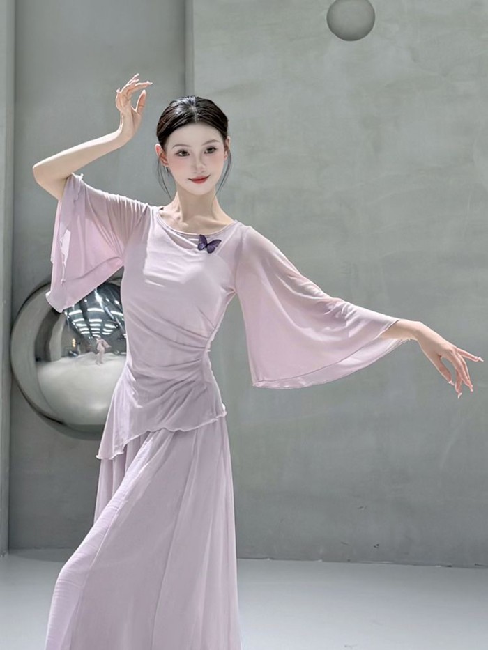 Khiêu vũ cổ điển thân gạc thanh lịch với tay áo bay, quần áo tập múa bướm, áo tập thể hình nhảy hiệ
