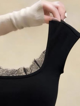 Áo thun nữ thời trang mới phối ren đen cổ vuông mùa hè Mới Niche Style Slim Fit Top