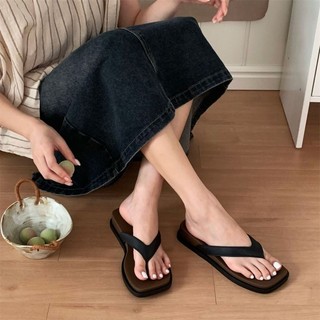 Dép xỏ ngón đế dày mỏng dành cho áo khoác ngoài mùa hè của nữ, phối màu retro cao cấp, dép xỏ
