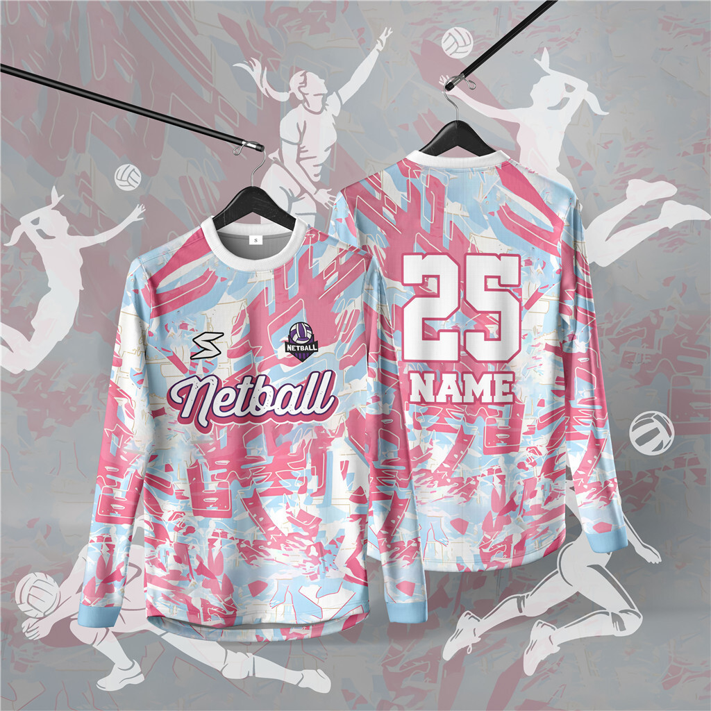 Áo thun dài tay Netball tùy chỉnh miễn phí, Áo sơ mi cổ tùy chỉnh dành cho người lớn, Phong cách thể thao Ootd, dành cho bóng lưới, áo đấu