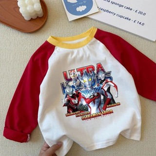 Quần áo Ultraman hoạt hình trẻ em dành cho trẻ em vừa và nhỏ áo thun cotton dài tay thông thường, á