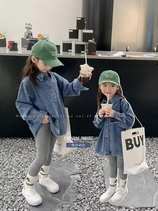 Áo sơ mi denim dài tay bé gái áo sơ mi denim thông thường cho bé gái