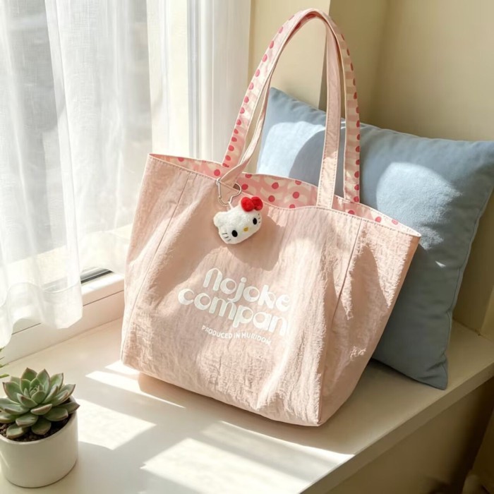 Túi vải canvas chấm bi cao cấp phong cách mới Túi tote sức chứa lớn dành cho nữ Túi mua sắm đe