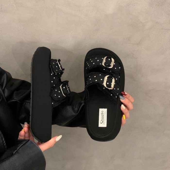 Dép Birkenstock đế dày chấm bi đẹp cho nữ, sandal mặc ngoài mùa hè mới, sandal chân váy và sa