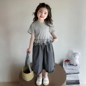 Bộ Đồ Mùa Hè Cho Bé Gái Mới Mùa Hè Trẻ Em Bé Thời Trang Ren Áo Thun Tay Ngắn Phối Ren