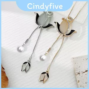 Vòng cổ dài mùa thu dành cho nữ với thiết kế dây chuyền hoa Tulip và hình con rắn