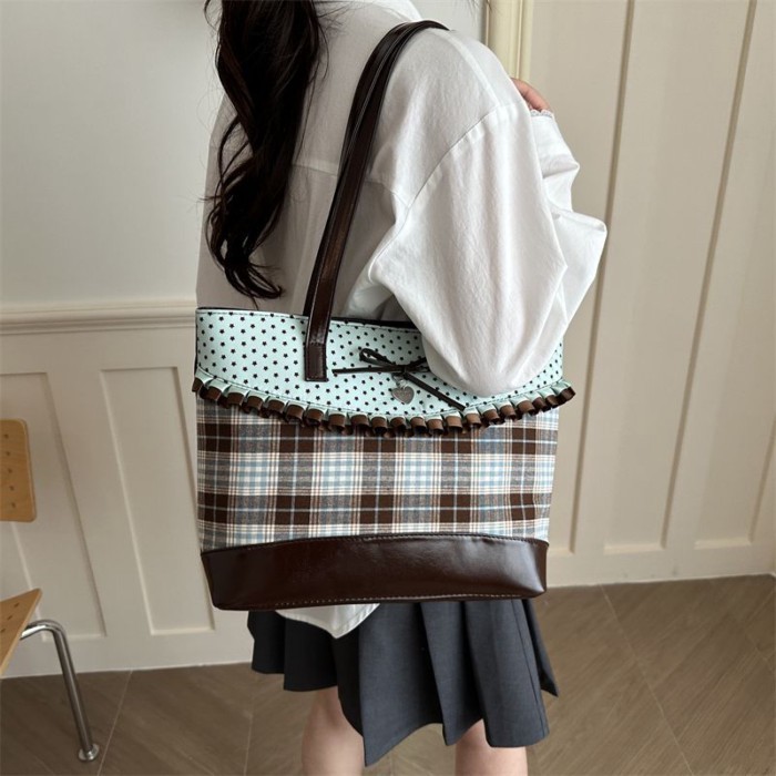 mới sức chứa lớn chấm bi kẻ sọc đi làm nách túi xách thời trang sô cô la bạc hà Hàn Quốc đeo