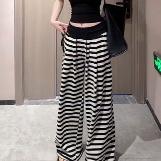 Quần ống rộng sọc trắng đen cho những cô nàng nóng bỏng Quần cạp cao thường ngày Mùa hè Lười