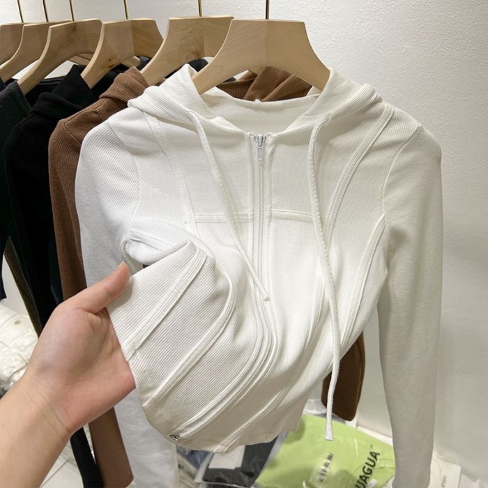 Áo khoác ngắn có mũ trùm đầu cho nữ mùa xuân hè Áo cardigan ngắn dáng ngắn mới dành cho nữ