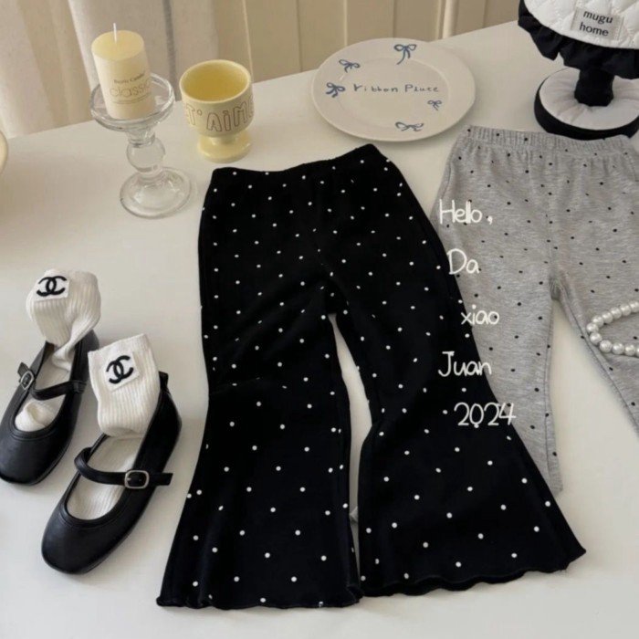 Quần ống loe chấm bi bé gái, quần legging xuân hè trẻ em, quần chống muỗi phiên bản Hàn Quốc,