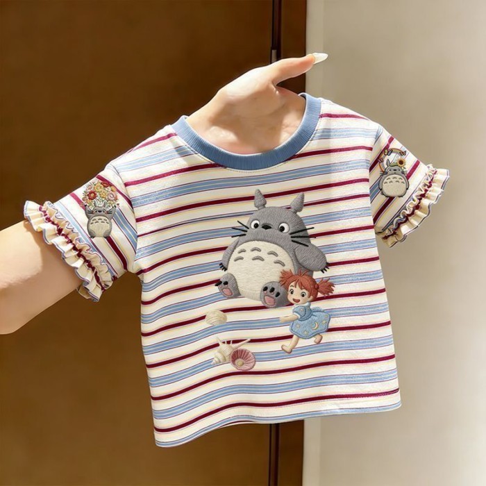 Áo thun trẻ em nữ mới mặc mùa hè cho bé thiết kế thời trang ren ngắn tay thời trang và đa năng