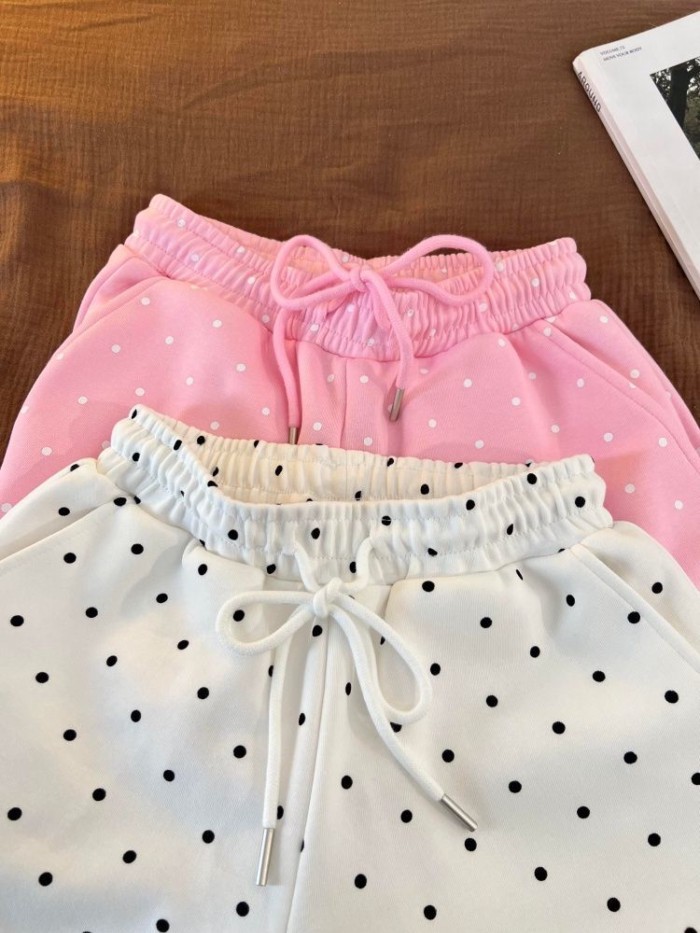 Quần pyjama phong cách Hàn Quốc dành cho nữ, quần short hot girl chấm bi in họa tiết mùa hè,