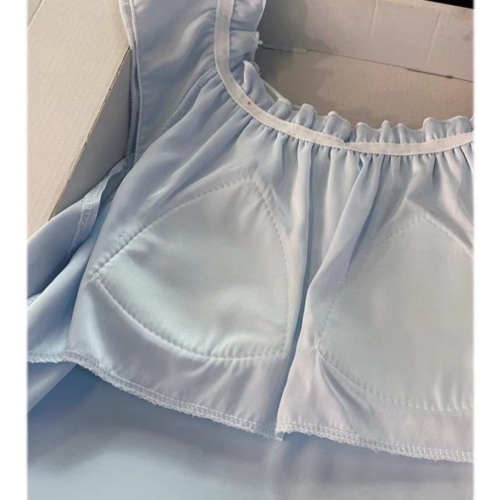 Bộ đồ ngủ lụa băng mới dành cho nữ mùa hè, mỏng và thoải mái, bộ đồ tay bay nhỏ, nơ ren, đồ m