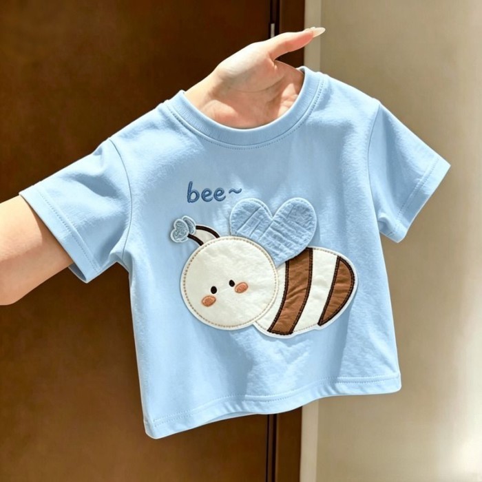 Quần áo mùa hè hoạt hình mới cho bé, áo thun ngắn tay in hình con ong dễ thương, áo nửa tay mỏ