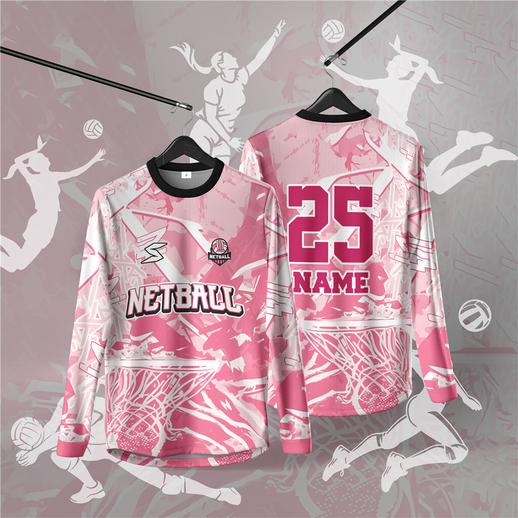 Áo thun dài tay Netball tùy chỉnh miễn phí, Áo sơ mi cổ tùy chỉnh dành cho người lớn, Phong cách thể thao Ootd, dành cho bóng lưới, áo đấu