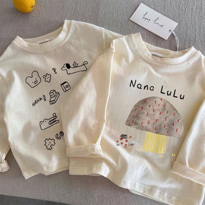 Mới Thu Đông Hàn Quốc Nguyên Chất Cotton Rời Đơn Giản Dài Tay Đa Năng Trẻ Em Áo Thun Thường Ngày