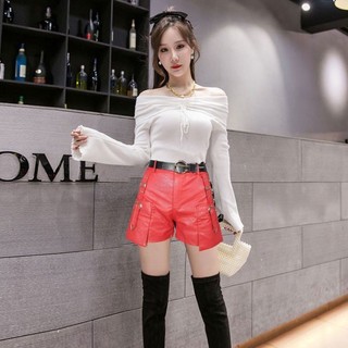 quần short da nữ phiên bản Hàn Quốc mặc ngoài thu đông quần short da PU cạp cao kiểu dáng thon g