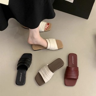 Dép vải lanh Hàn Quốc cho nữ, Giày đi biển đi biển đáy phẳng mùa hè, Dép một dây phong cách c