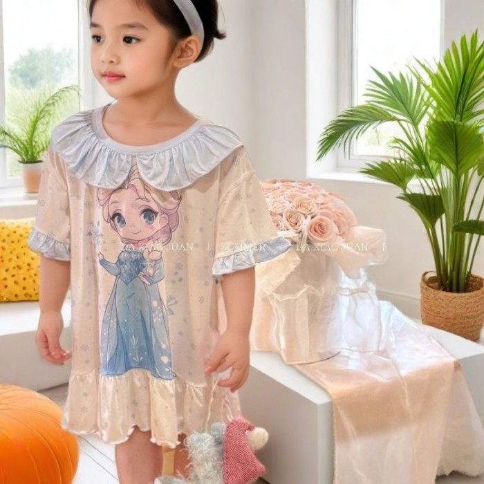 Váy Ngủ Bé Gái Ice Silk Váy Ngủ Trẻ Em Mùa Hè Công Chúa Elsa Phong Cách Bé Nhà Quần Áo Quần Á